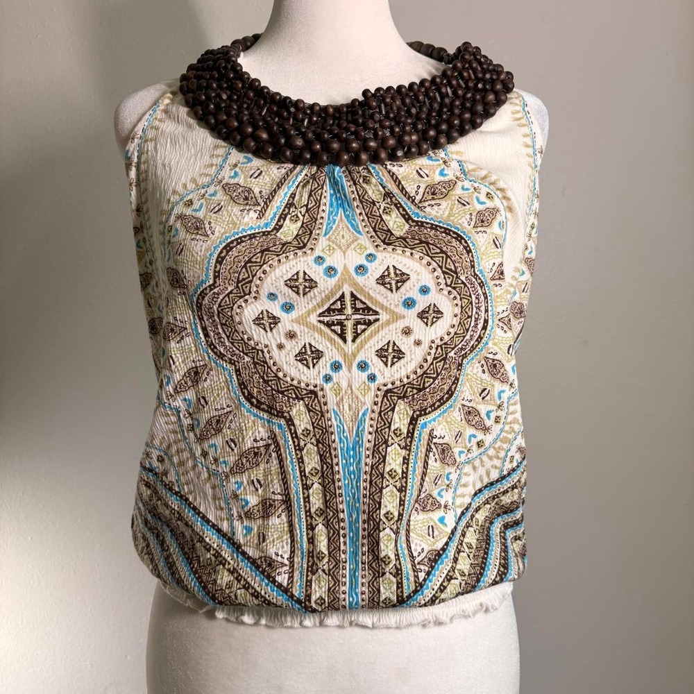 Vintage Y2K Almost Famous Beaded Coconut Girl Halter Top Stretch Size XL